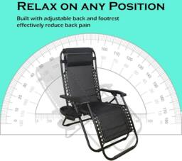 Shatchi Gravity Chair Heavy Duty Textoline Outdoor & Garden Folding Reclining Patio Chair, 1pc in Black - Size: 1 Pack - thumbnail 7