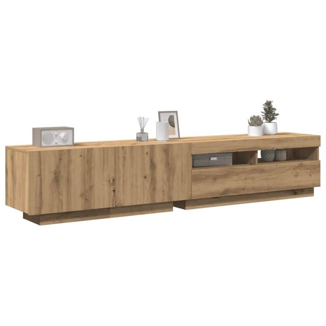 Berkfield Home TV Cabinet with LED Lights Artisan Oak 200x35x40 cm Engineered Wood in Brown - Size: 200 x 35 x 40 cm - image 1