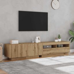 Berkfield Home TV Cabinet with LED Lights Artisan Oak 200x35x40 cm Engineered Wood in Brown - Size: 200 x 35 x 40 cm - thumbnail 4