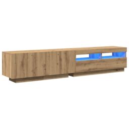 Berkfield Home TV Cabinet with LED Lights Artisan Oak 200x35x40 cm Engineered Wood in Brown - Size: 200 x 35 x 40 cm - thumbnail 3