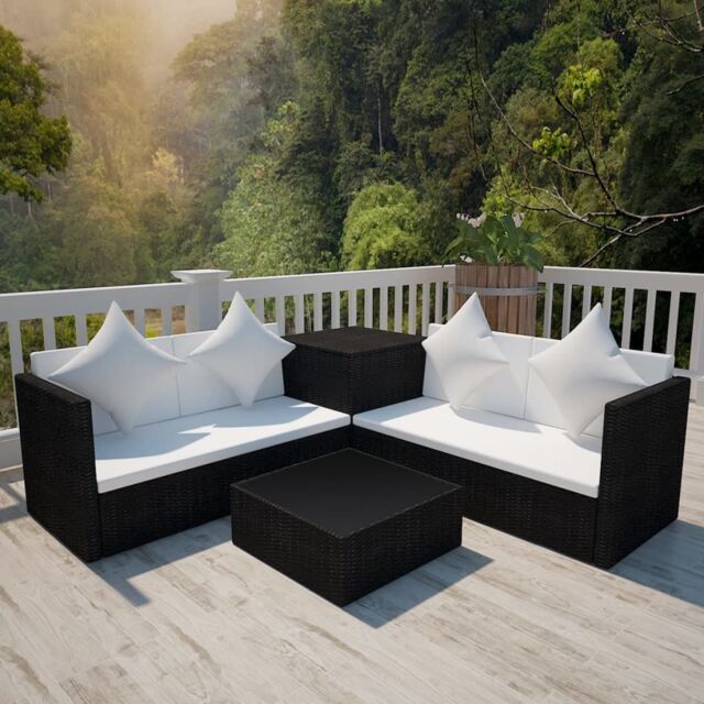 Berkfield Home 4 Piece Garden Lounge Set with Cushions Poly Rattan Black - image 1