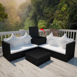 Berkfield Home 4 Piece Garden Lounge Set with Cushions Poly Rattan Black - thumbnail 3