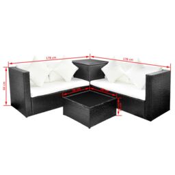 Berkfield Home 4 Piece Garden Lounge Set with Cushions Poly Rattan Black - thumbnail 6