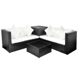 Berkfield Home 4 Piece Garden Lounge Set with Cushions Poly Rattan Black - thumbnail 2