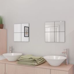 Berkfield Home Frameless Mirror Tiles Glass 8 pcs 20.5 cm in Silver - thumbnail 3