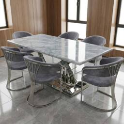 HOME LUXE INTERIOR Elina 180cm Grey & Chrome Marble Dining Table & 6 Porado Chairs Set - Size: 180 cm - thumbnail 2