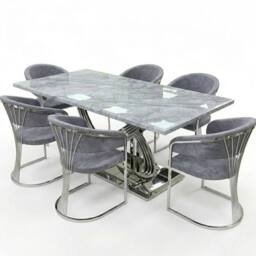HOME LUXE INTERIOR Elina 180cm Grey & Chrome Marble Dining Table & 6 Porado Chairs Set - Size: 180 cm - thumbnail 1