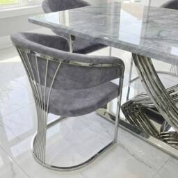 HOME LUXE INTERIOR Elina 180cm Grey & Chrome Marble Dining Table & 6 Porado Chairs Set - Size: 180 cm - thumbnail 8