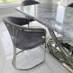 HOME LUXE INTERIOR Elina 180cm Grey & Chrome Marble Dining Table & 6 Porado Chairs Set - Size: 180 cm - thumbnail 7