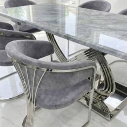 HOME LUXE INTERIOR Elina 180cm Grey & Chrome Marble Dining Table & 6 Porado Chairs Set - Size: 180 cm - thumbnail 5
