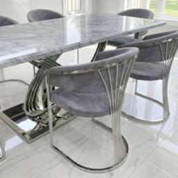HOME LUXE INTERIOR Elina 180cm Grey & Chrome Marble Dining Table & 6 Porado Chairs Set - Size: 180 cm - thumbnail 6
