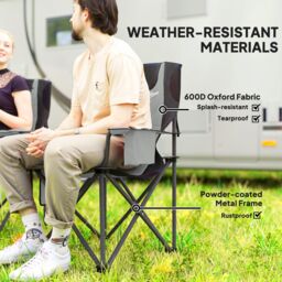 OUTSUNNY Set of 2 Padded Folding Picnic Chairs with Cooler Bag in Grey - thumbnail 6