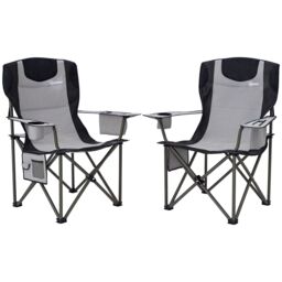 OUTSUNNY Set of 2 Padded Folding Picnic Chairs with Cooler Bag in Grey - thumbnail 2