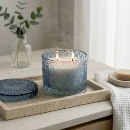 Candlelight Tianshui Luxury 2-Wick Glass Decorative Candle in Blue - thumbnail 3