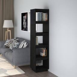 Berkfield Home Book Cabinet/Room Divider Black 40x35x167 cm Solid Wood Pine - Size: 40 x 35 x 167 cm - thumbnail 2