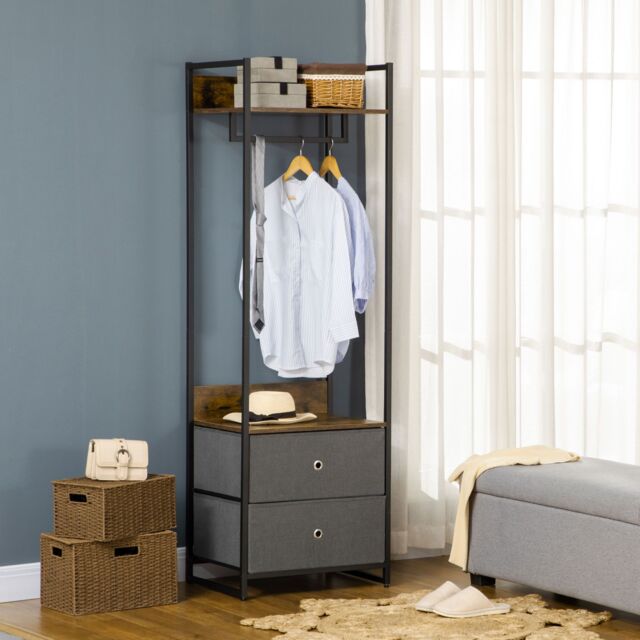 HOMCOM Industrial Clothes Rail Garment Rack with 2 Fabric Drawers Rustic Brown in Dark Brown - image 1