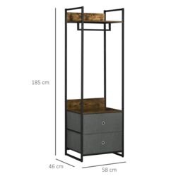 HOMCOM Industrial Clothes Rail Garment Rack with 2 Fabric Drawers Rustic Brown in Dark Brown - thumbnail 3