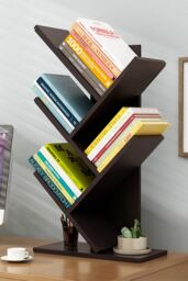 Living and Home 5 Tier Rustic Standing Tree Bookshelf in Black - thumbnail 1