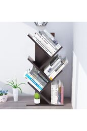 Living and Home 5 Tier Rustic Standing Tree Bookshelf in Black - thumbnail 6