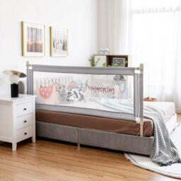 Gymax Single Toddler Bed Guard Height Adjustable Baby Bed Rail 175cm in Grey - thumbnail 7