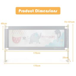 Gymax Single Toddler Bed Guard Height Adjustable Baby Bed Rail 175cm in Grey - thumbnail 2