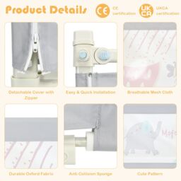 Gymax Single Toddler Bed Guard Height Adjustable Baby Bed Rail 175cm in Grey - thumbnail 3