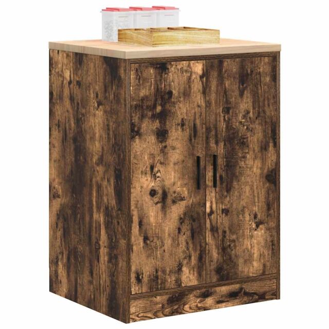 Berkfield Home Garage Storage Cabinet Smoked Oak 60x51x85 cm Solid Wood Pine in Brown - Size: 60 x 51 x 85 cm - image 1