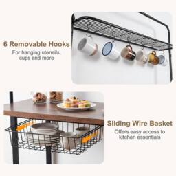 Gymax Metal Coffee Bar Table Kitchen Island with Power Outlet in Brown - thumbnail 5