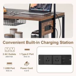 Gymax Metal Coffee Bar Table Kitchen Island with Power Outlet in Brown - thumbnail 7