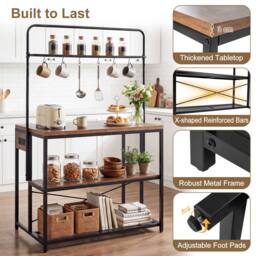 Gymax Metal Coffee Bar Table Kitchen Island with Power Outlet in Brown - thumbnail 6