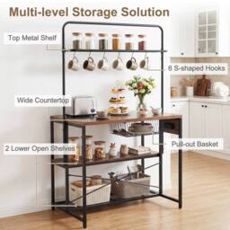 Gymax Metal Coffee Bar Table Kitchen Island with Power Outlet in Brown - thumbnail 4