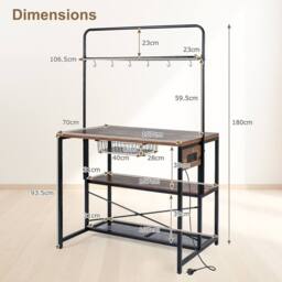 Gymax Metal Coffee Bar Table Kitchen Island with Power Outlet in Brown - thumbnail 2