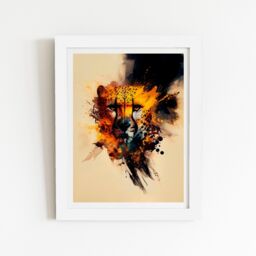 "Warren Reed - Designer Cheetah Face Splashart Framed Art Print in White - Size: W24"" x H36""" - thumbnail 2