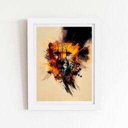 "Warren Reed - Designer Cheetah Face Splashart Framed Art Print in White - Size: W24"" x H36""" - thumbnail 1