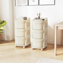 Gymax 3-Drawer Utility Cart Rolling Plastic Organizer With 6 Hooks in Cream - thumbnail 4