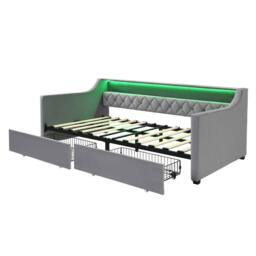 STILVORA 3ft Single Day Bed with Drawers Grey Velvet - thumbnail 9