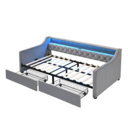 STILVORA 3ft Single Day Bed with Drawers Grey Velvet - thumbnail 5