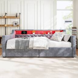 STILVORA 3ft Single Day Bed with Drawers Grey Velvet - thumbnail 3