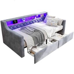 STILVORA 3ft Single Day Bed with Drawers Grey Velvet - thumbnail 6