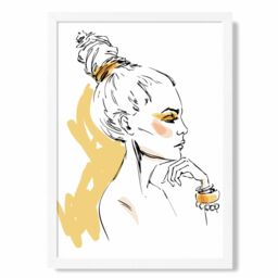 ARTZE Girl Fashion Pen & Ink Sketch Framed Print SIZE: A3 with White Frame in Yellow - Size: A4 - thumbnail 1