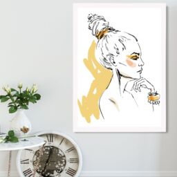 ARTZE Girl Fashion Pen & Ink Sketch Framed Print SIZE: A3 with White Frame in Yellow - Size: A4 - thumbnail 2