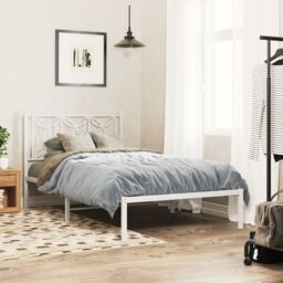 Berkfield Home Metal Bed Frame without Mattress with Headboard White 100x200cm - Size: 100x200 cm - thumbnail 1