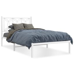 Berkfield Home Metal Bed Frame without Mattress with Headboard White 100x200cm - Size: 100x200 cm - thumbnail 2