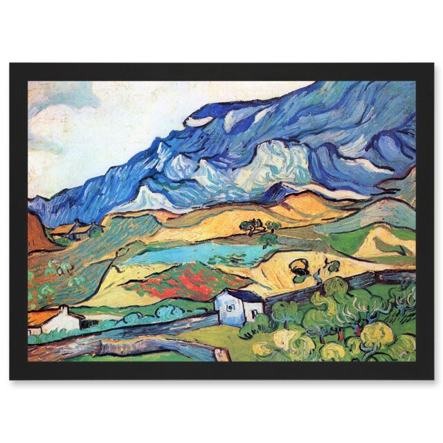 Artery8 Vincent Van Gogh Les Alpilles Mountain Landscape Artwork Framed Wall Art Print A4 in Black - image 1