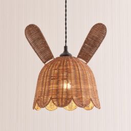 ValueLights Bella Natural Rattan Bunny Rabbit Easy Fit Ceiling Pendant Lamp Shade with Bulb