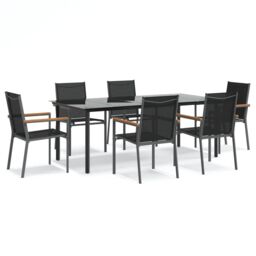 Berkfield Home 7 Piece Garden Dining Set Black Textilene & Steel - thumbnail 2