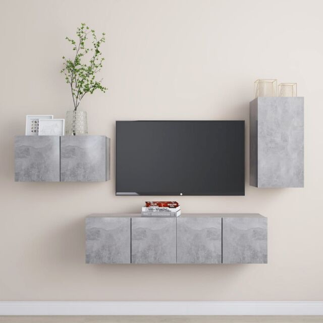 Berkfield Home 4 Piece TV Cabinet Set Concrete Grey Engineered Wood - image 1