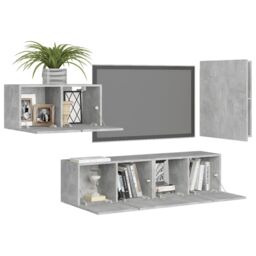 Berkfield Home 4 Piece TV Cabinet Set Concrete Grey Engineered Wood - thumbnail 3