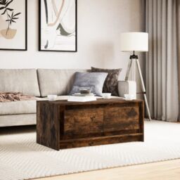 Berkfield Home Coffee Table with LED Lights Smoked Oak Engineered Wood in Brown - thumbnail 5
