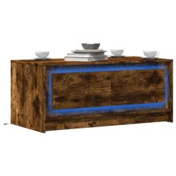 Berkfield Home Coffee Table with LED Lights Smoked Oak Engineered Wood in Brown - thumbnail 1